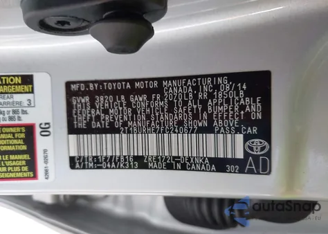 2015 Toyota Corolla Le z USA, uszkodzony, nr VIN 2T1BURHE7FC240677